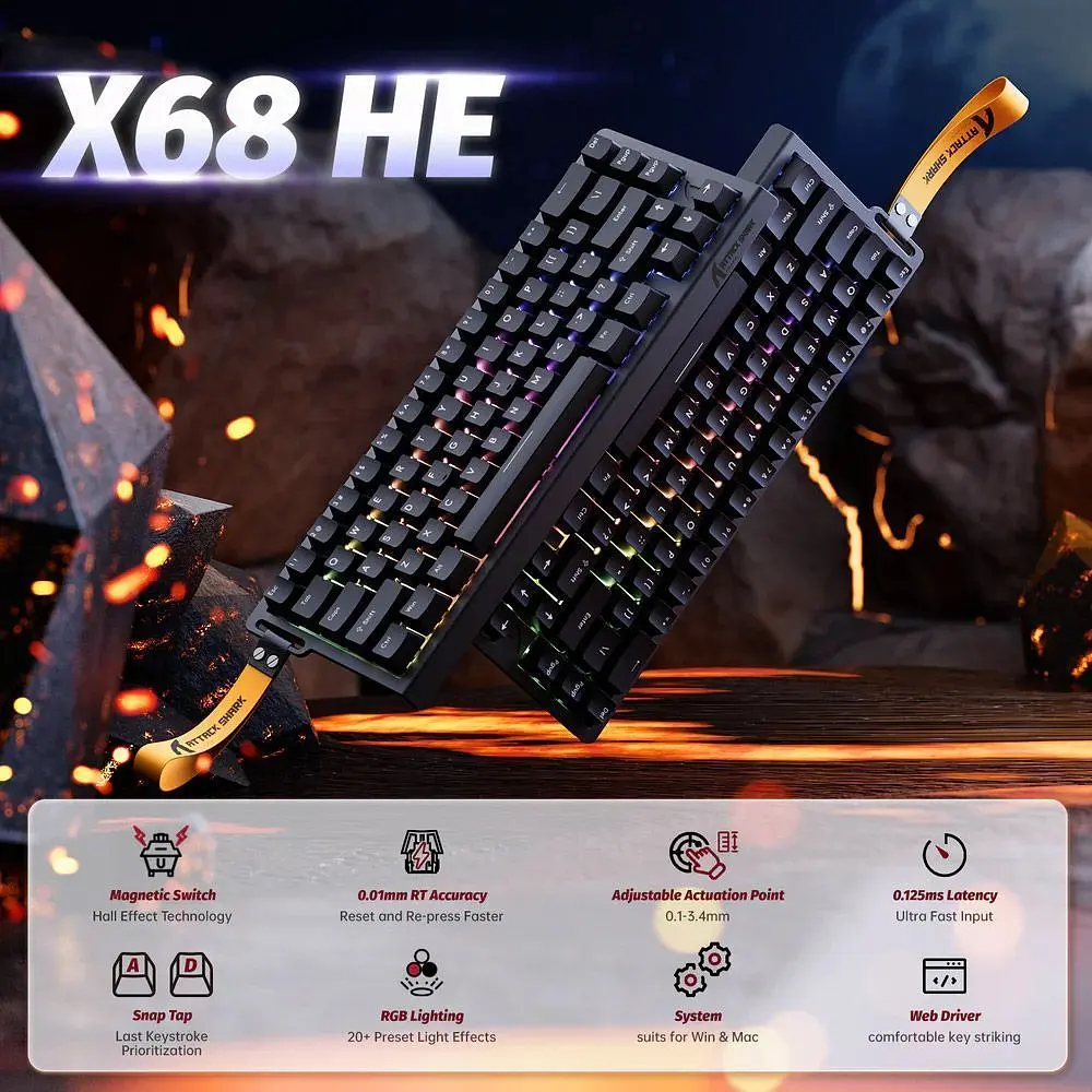 Клавіатура Attack Shark X68 HE RGB Magnetic Linear Switches Black (AS-6972792471044-B-UA) [166743] - фото 2