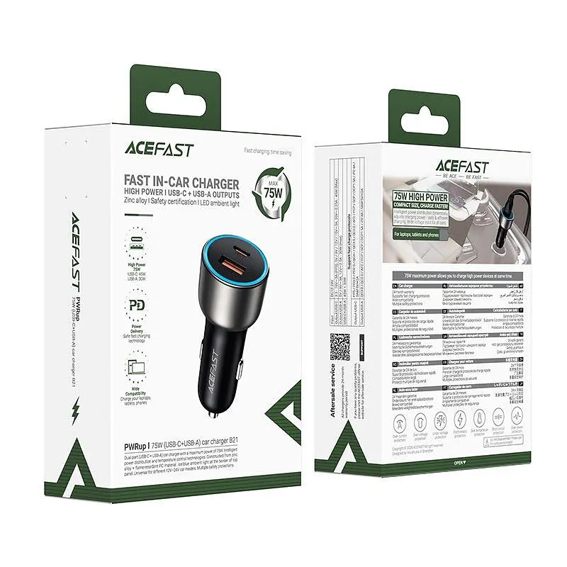 Адаптер автомобільний ACEFAST B21 car charger 1A/1C, 75W/3A, PD/QC - фото 2