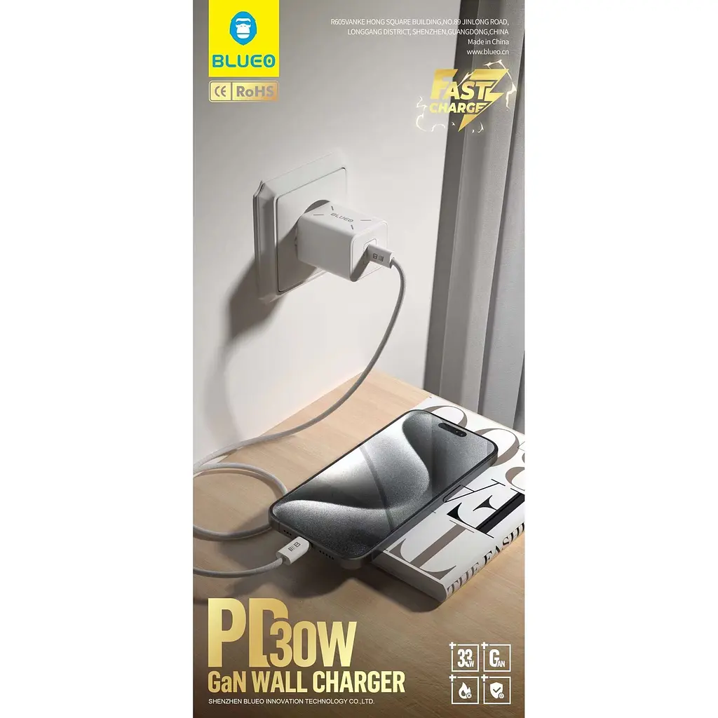 Мережевий зарядний пристрій Blueo GaN 30W White (BT5925) [139306] - фото 3