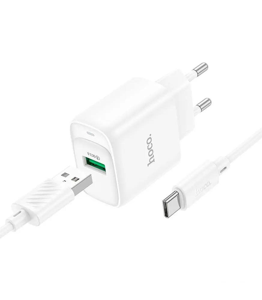 Зарядний комплект Hoco C140A Fast Charger 1 USB 18W 5V/3A QC3.0 USB to Type-C 1 м White (36296_3607265)