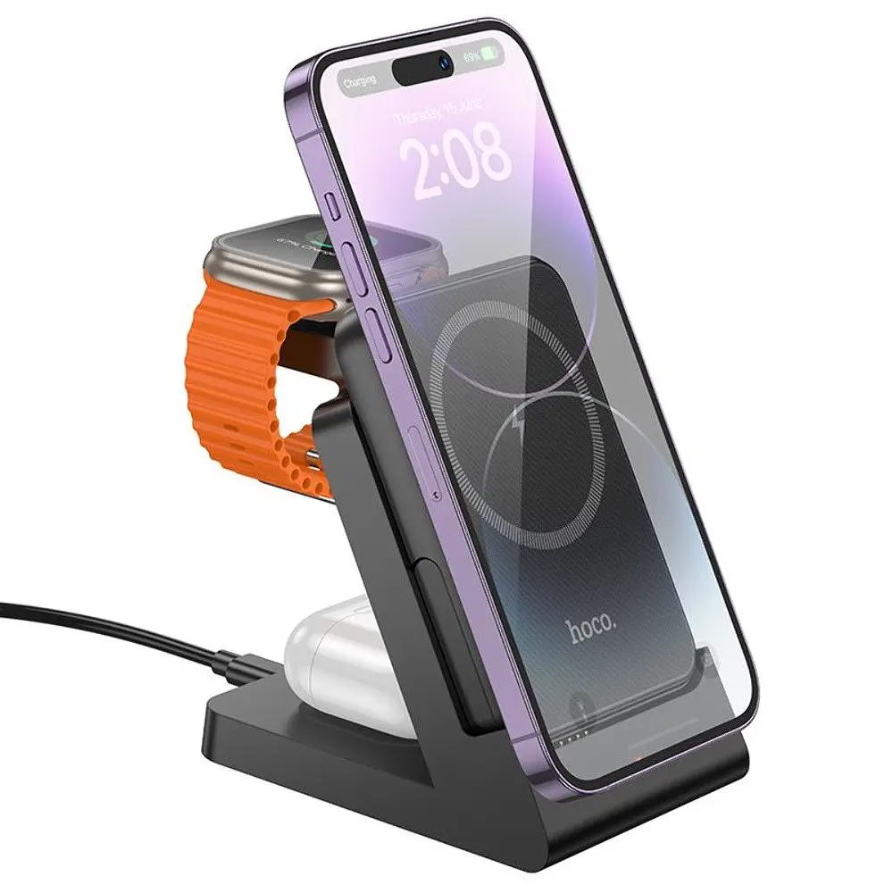 Power bank Hoco J149 3в1 5000mAh магнітний з функцією бездротової зарядки чорний - фото 3