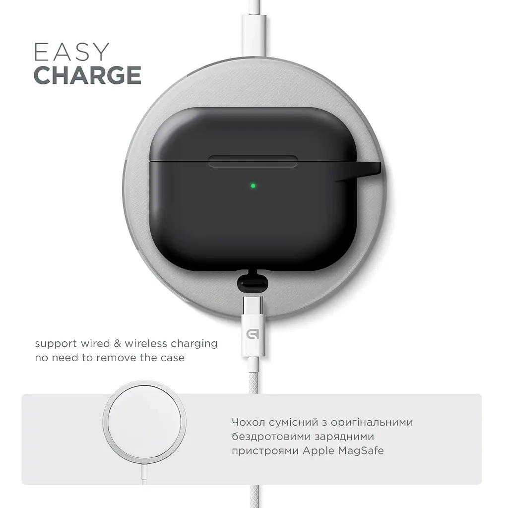 Силіконовий чохол для навушників Apple AirPods Pro 3, Hang Case, чорний, ультратонкий захисний кейс товщиною 2 мм, захист від подряпин, пилу та ударів, компактний, з карабіном для кріплення, ArmorStandart (ARM88271) - фото 7