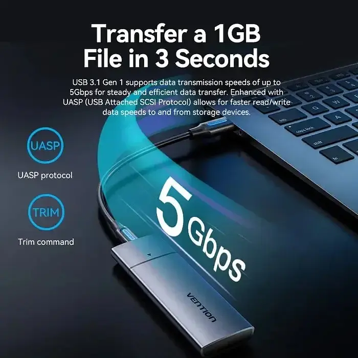 Зовнішня кишеня для SSD Vention M.2 USB-C Grey KPEH0 [118490] - фото 9