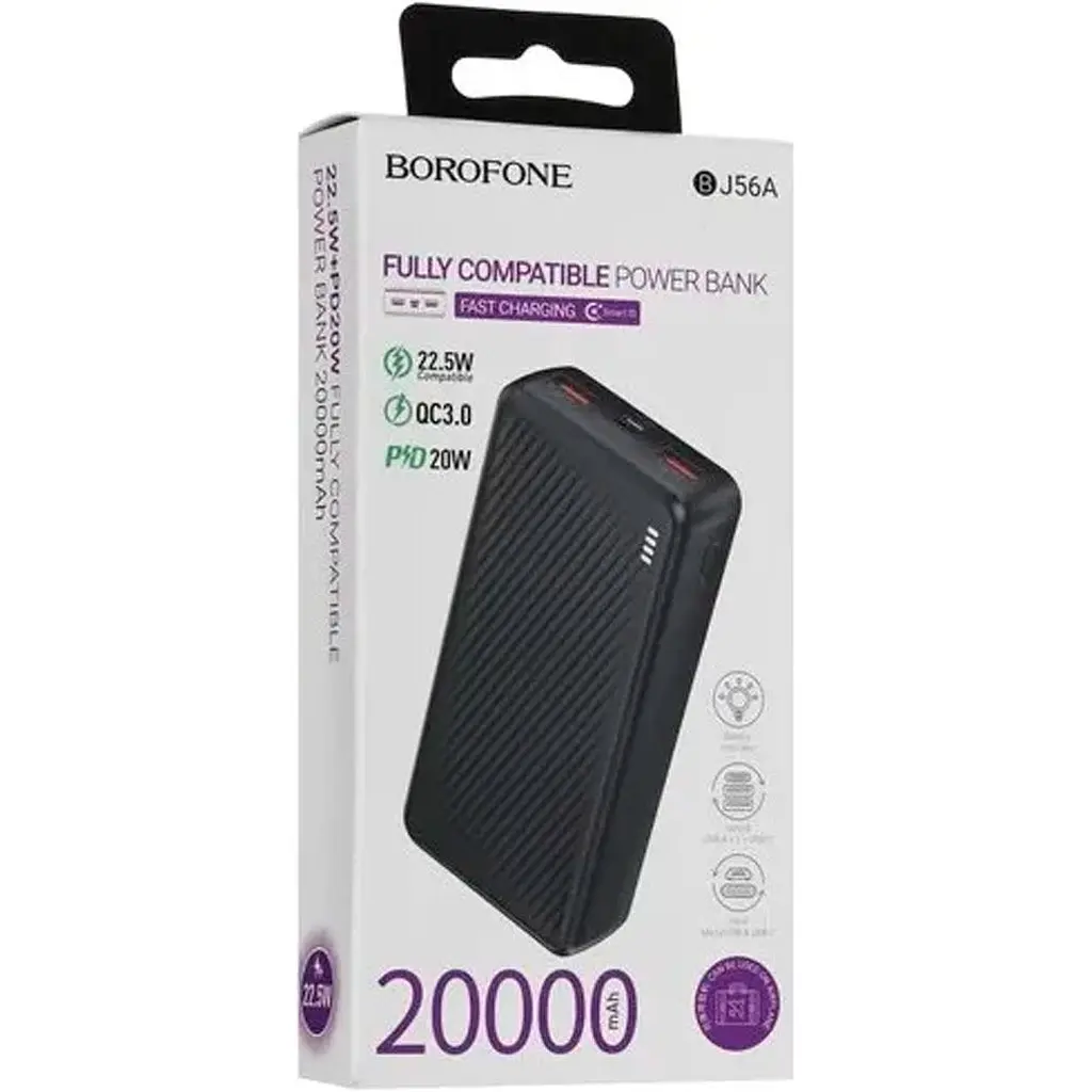 Зовнішній акумулятор Borofone BJ56A Graceful 20000mAh 22.5W Black [130213] - фото 8