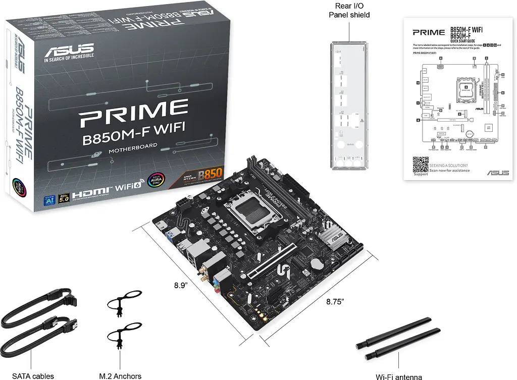 ASUS Материнська плата PRIME B850M-F WIFI sAM5 B850 2xDDR5 M.2 HDMI Wi-Fi BT mATX - фото 9