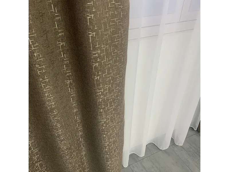 Льняні мармурові блекаут штори темно-сірого кольору 2шт. 150х270 з білим шифоновим тюлем 400х270, на ALBO pbe0052745 - фото 8