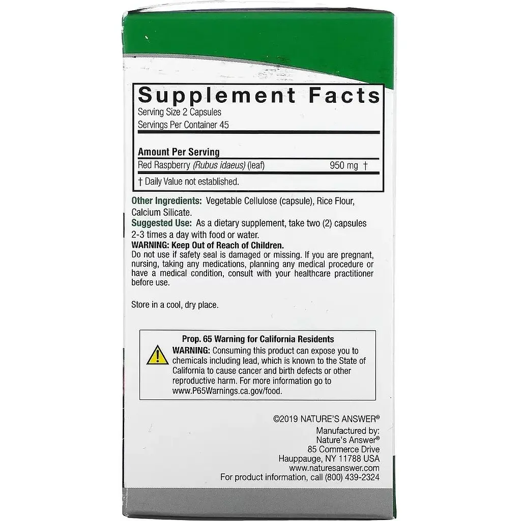Червона малина Nature's Answer Red Raspberry 950 мг 90 вегетаріанських капсул - фото 3