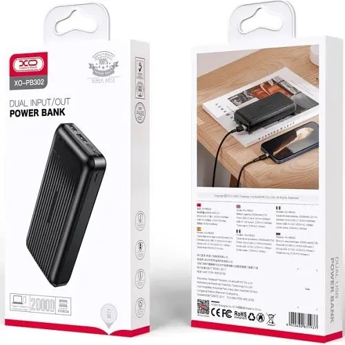 Універсальна мобільна батарея XO PB302 Light Display Power Bank 20000mAh Чорний - фото 2
