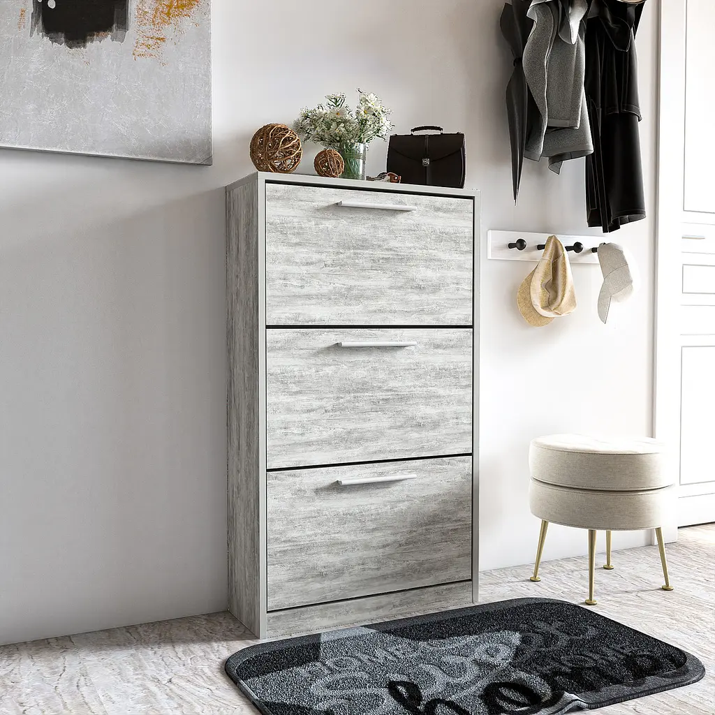 Полиця для взуття Flamecame підлогова на 3 шухляди з ДСП з ручками в стилі лофт II FST-21 - фото 8