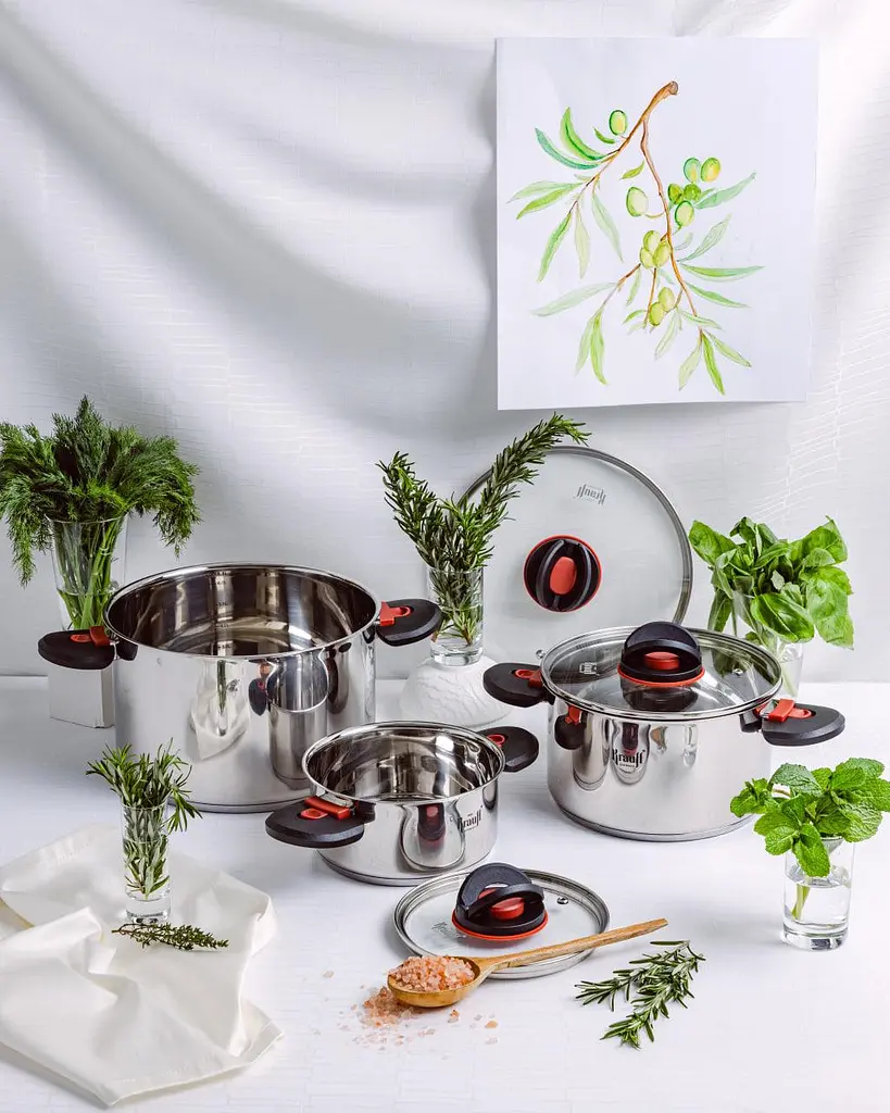 Набір з 3-х каструль Prime Chef 1,6 л, 3,6 л, 6,8 л + лопатка, картоплемялка та ополоник - фото 4