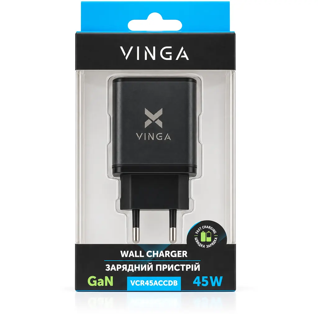 Зарядний пристрій Vinga 2xUSB-C + USB-A Display 45W (VCR45ACCDB) - фото 9