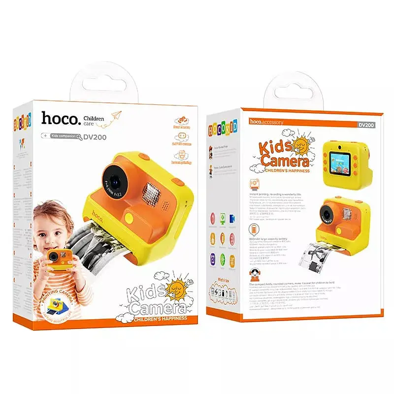 Детская фотокамера с моментальной печатью Hoco DV200 Dual lens Yellow - фото 3