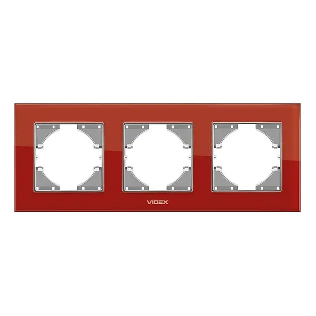 Рамка Videx Binera червоне скло на 3 місця горизонтальна (VF-BNFRG3H-RD)
