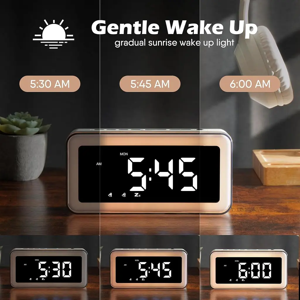 Будильник ANNNGUL Wake Up Light, супергучний цифровий будильник з кольоровим світлом RGB, диммер, режим будніх днів/вихідних - фото 3