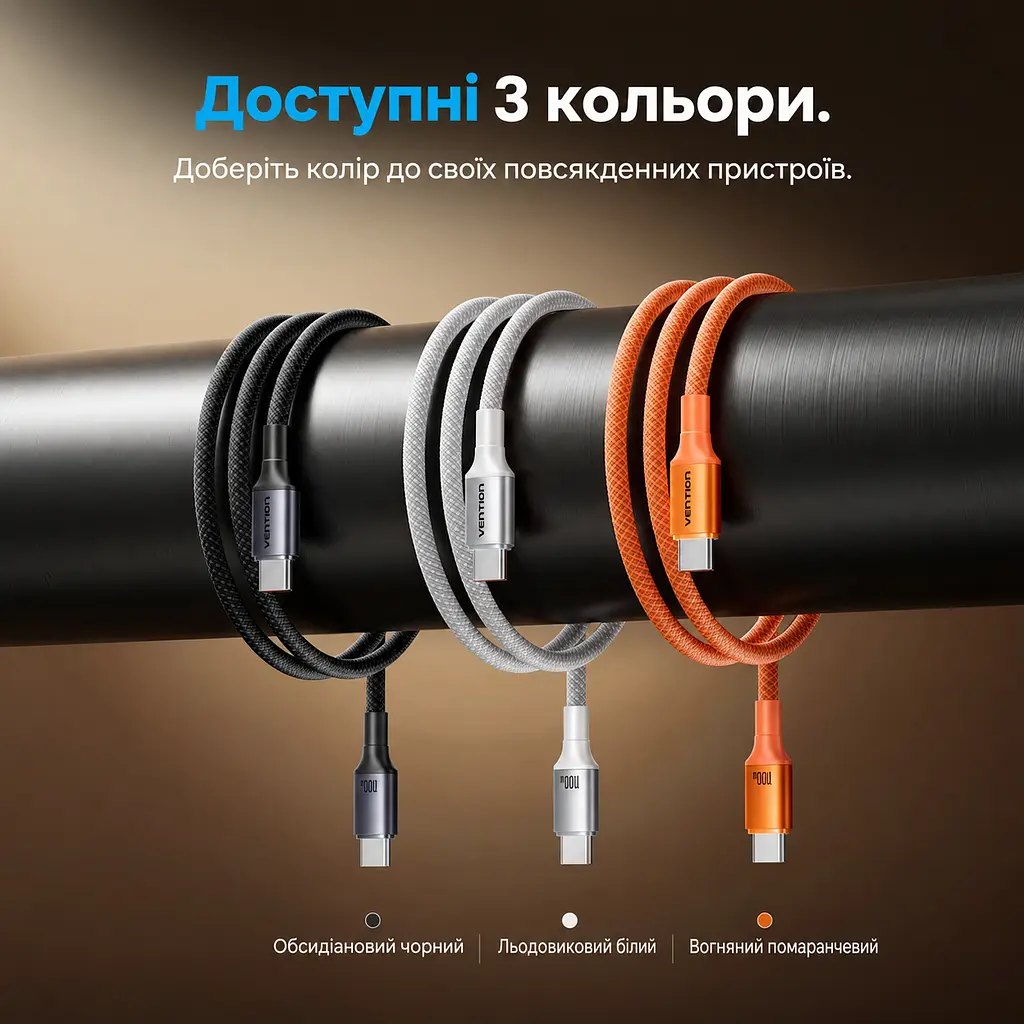 Кабель Vention TSGBG USB-C - USB-C PD 100 Вт 1,5 м чорний (TSGBG) - фото 14