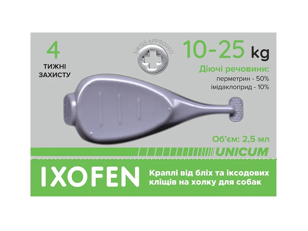 Краплі проти іксодових кліщів, бліх та комарів Unicum Ixofen для собак 10-25 кг 3 піп. х 2.5 мл - фото 4
