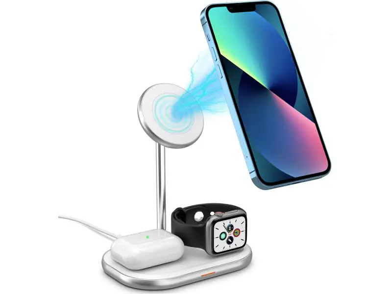 Бездротовий зарядний пристрій Energizer 3-in-1 15 W Magnetic Wireless Fast Charger White (WCP303) - фото 2