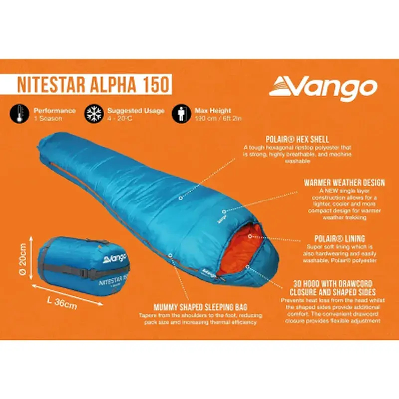 Спальний мішок Vango Nitestar Alpha 150 Atom Blue (SBTNITEST000010) (930844) - фото 11