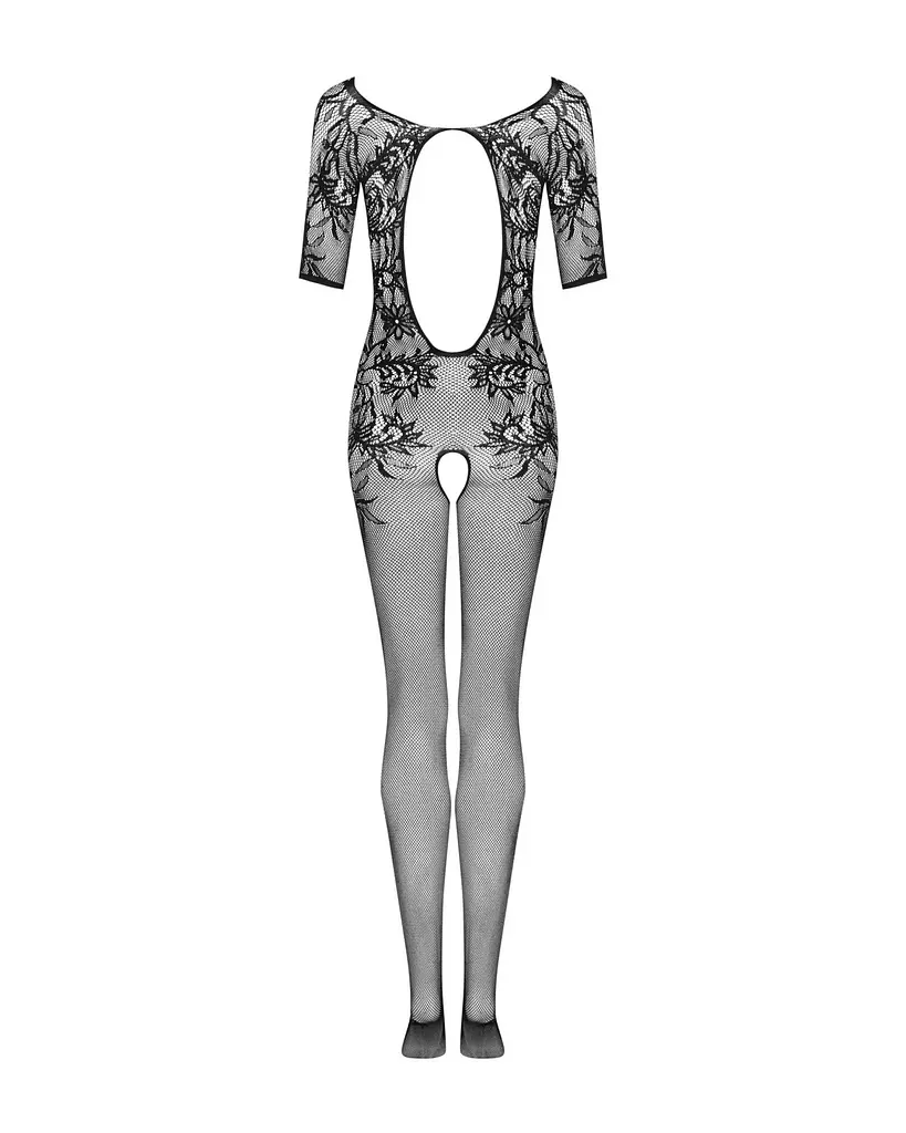Сітчастий бодістокінг з квітковим малюнком Obsessive Bodystocking F238 S/M/L, black, з доступом, імі - фото 6