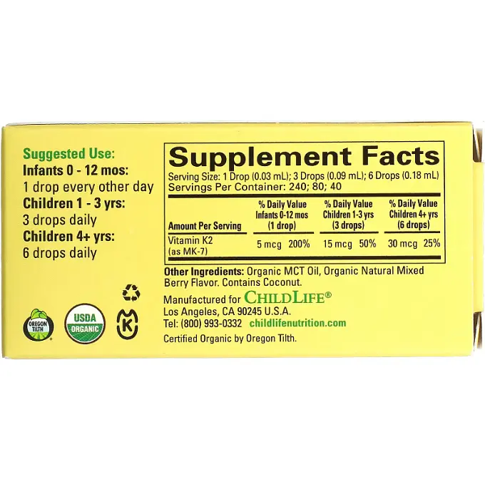 Інші добавки для дітей Organic Vitamin K2 Drops 7.5 ml ChildLife vit0005883 - фото 2