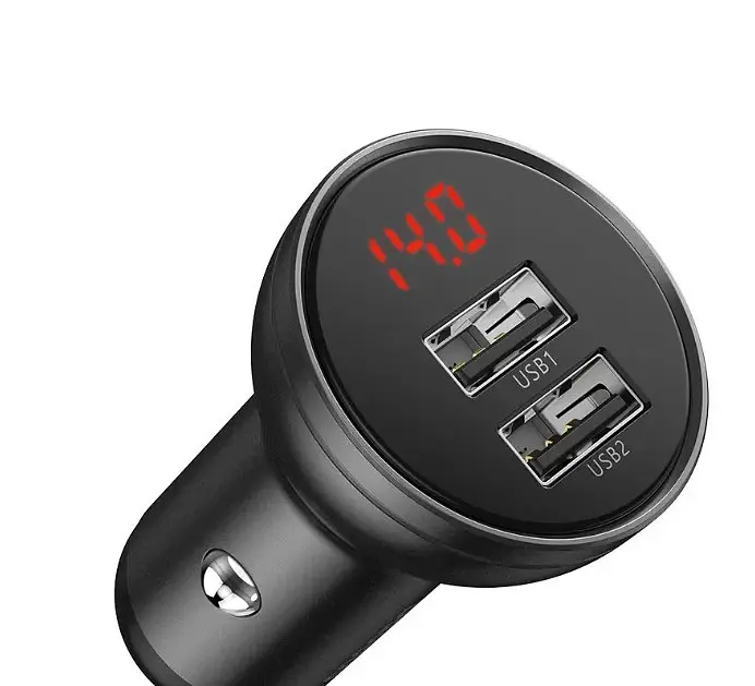 Автомобільний зарядний пристрій BASEUS TZCCBX-0G 2USB кабель Lightning/Micro/Type-C 24W 4.8A + вольтметр - фото 2