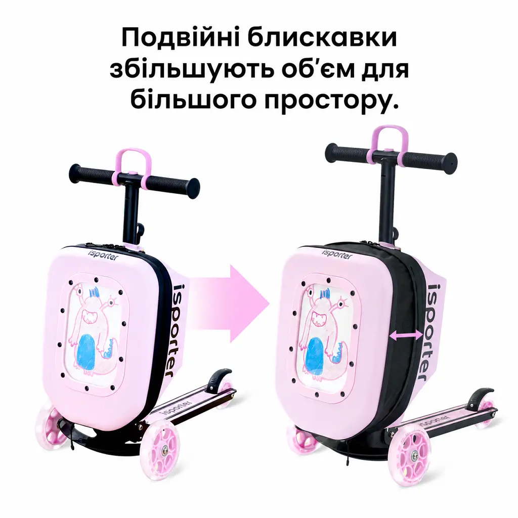 Самокат iSporter Travel 2 в 1 з валізою рожевий (K3_Pink) - фото 5
