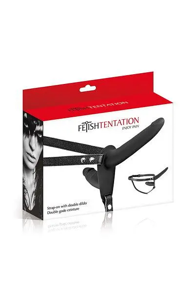 Подвійний страпон Fetish Tentation Strap-On with Double Dildo, 15 см - фото 3