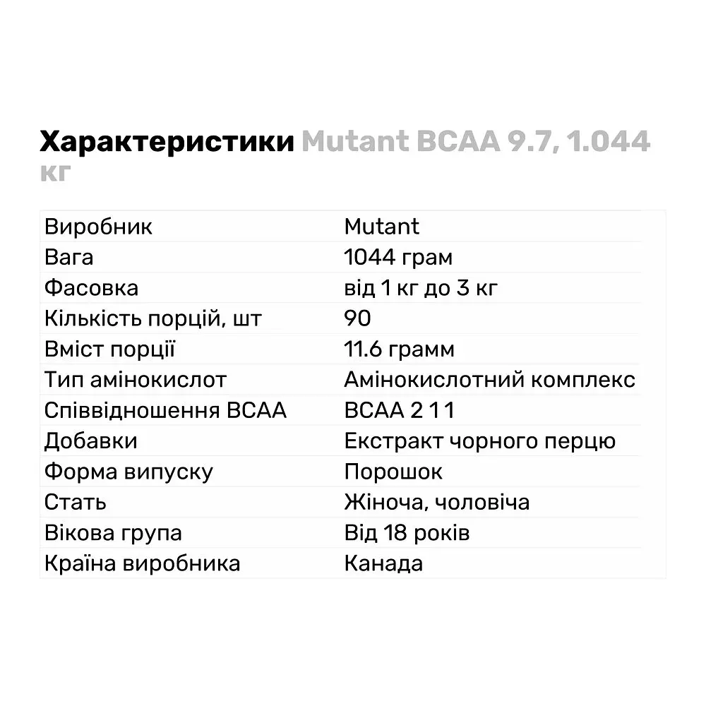 Амінокислота BCAA Mutant BCAA 9.7 Тропічний манго 1.04 кг - фото 2