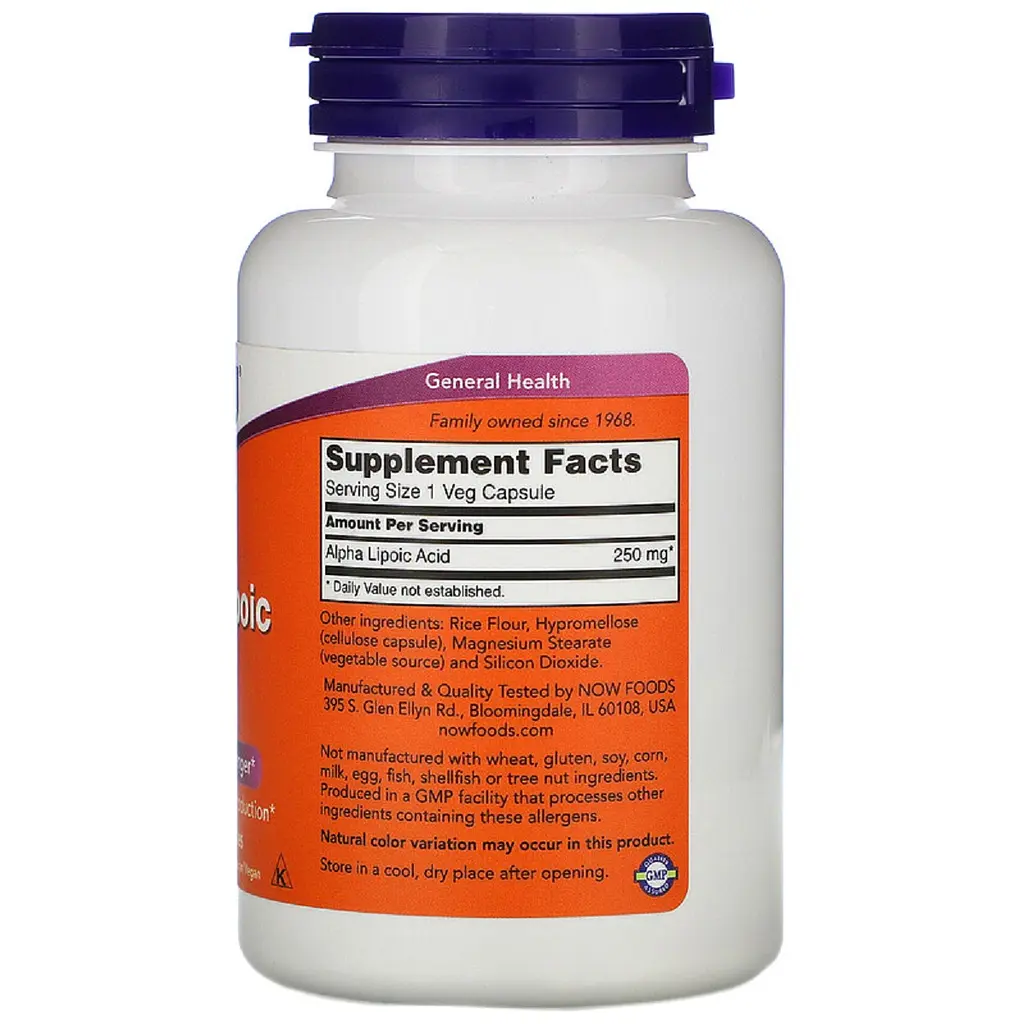 Альфа-ліпоєва кислота Now Foods Alpha Lipoic Acid  250 мг 120 капсул - фото 2