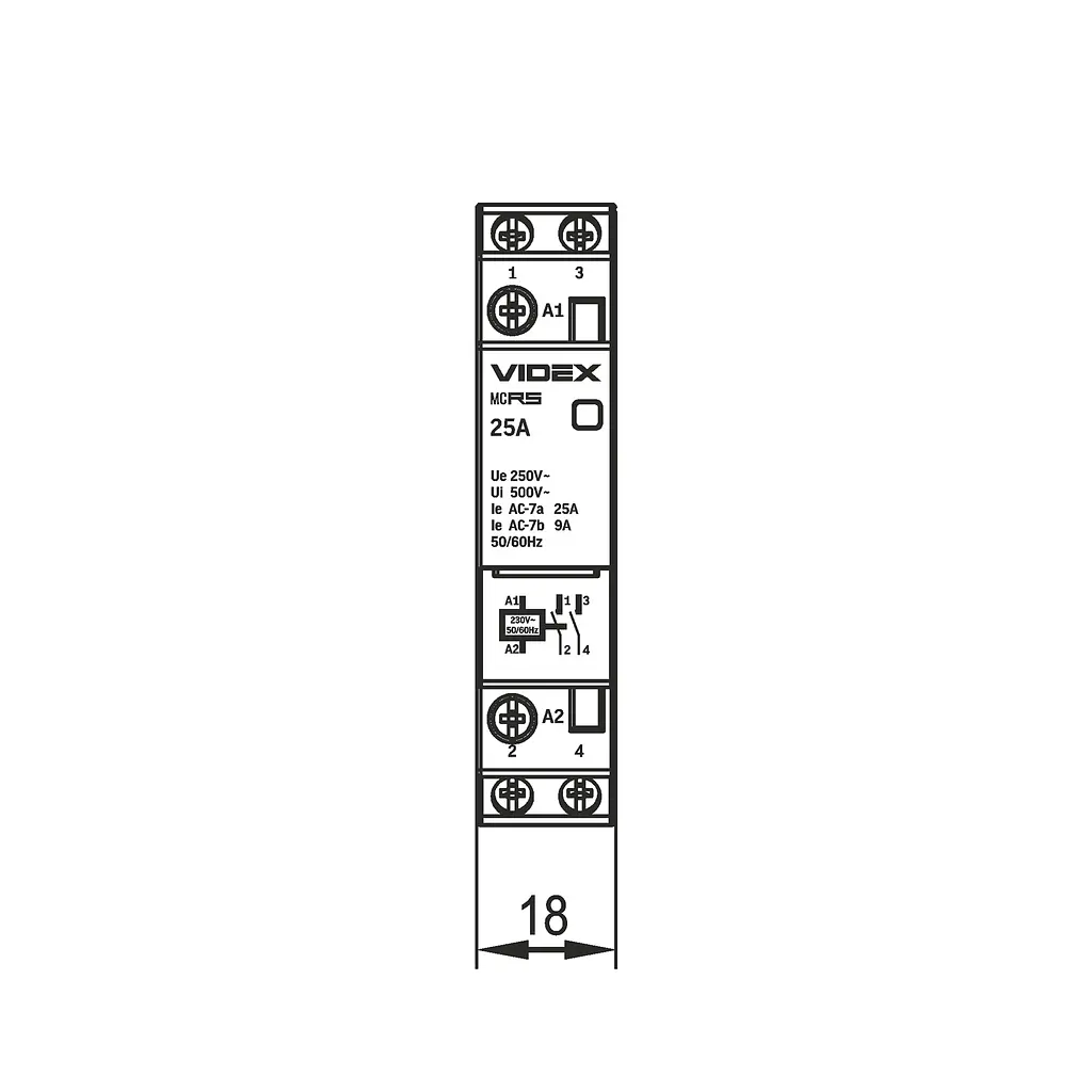Модульний контактор 2п 25А 2НВ VF-RS-MC2O-25 VIDEX RESIST VIDEX (27909-000) - фото 5
