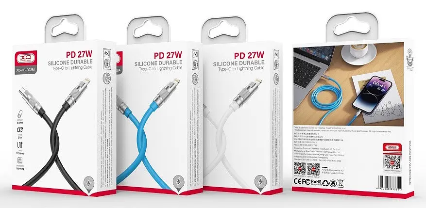 USB Кабель XO NB-Q228A Type-C-Lightning Silicone Durable 27W 1.2m Білий - фото 2