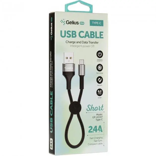 USB кабель Gelius Pro Short Cable Type-C 2.4 А 0.2 м GP-UC107 Black - фото 2