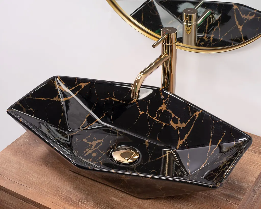 Умивальник Rea Vegas black marble shiny накладний чорний REA-U5603, Чорний - фото 2