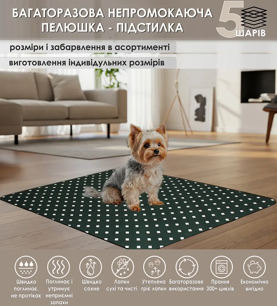 Многоразовая подстилка Giselle  60х75 см пеленка для собак, суперпоглощающая, непромокаемая, антизапах 5004038 - фото 2