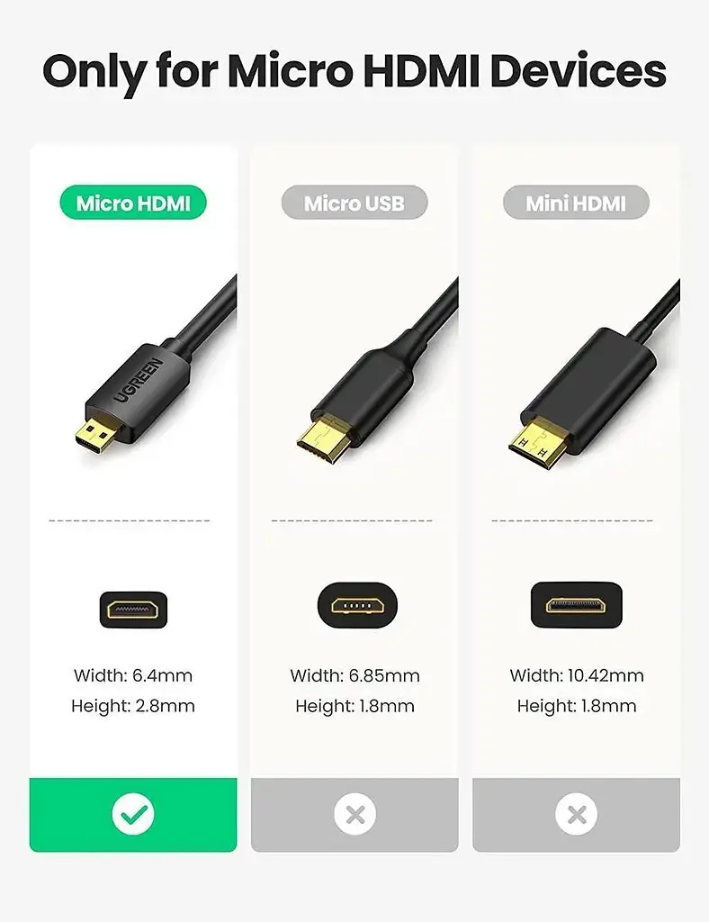 Перехідник кабель UGREEN Micro HDMI-HDMI 2.0 4K 60 Гц підтримка 3D, Ethernet, HDR, ARC 1 м (30148) - фото 2