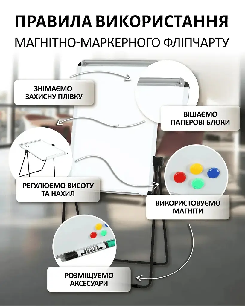 Фліпчарт двохсторонній магнітний Buromax для письма маркером 70 х 100 cм (BM.0201) - фото 10