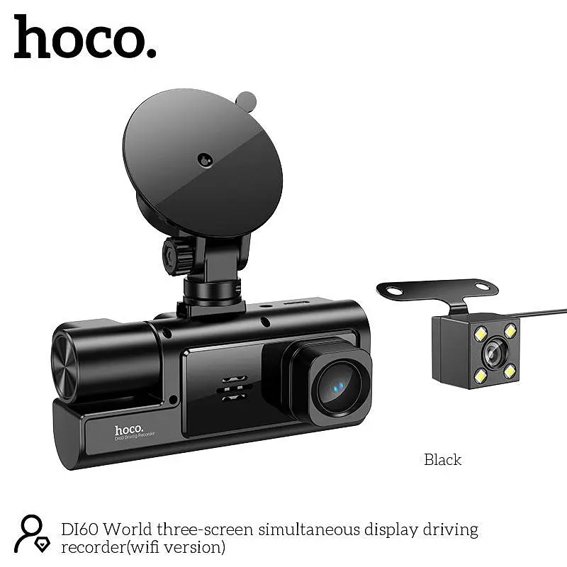 Відеореєстратор HOCO DI60 World three-screen simultaneous display driving recorder (wifi version) - фото 2