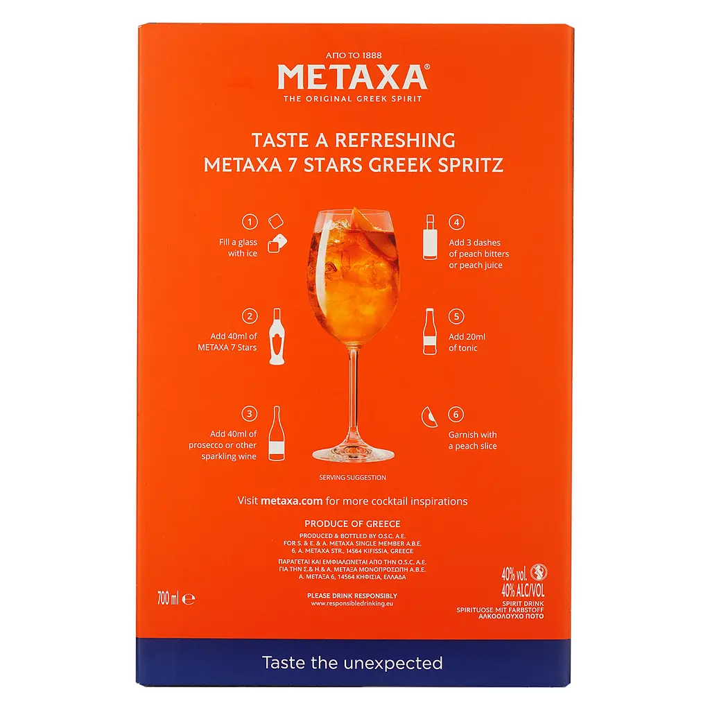 Набір Алкогольний напій Metaxa 7 зірок 38% 0.7 л + келих в подарунковій коробці - фото 6