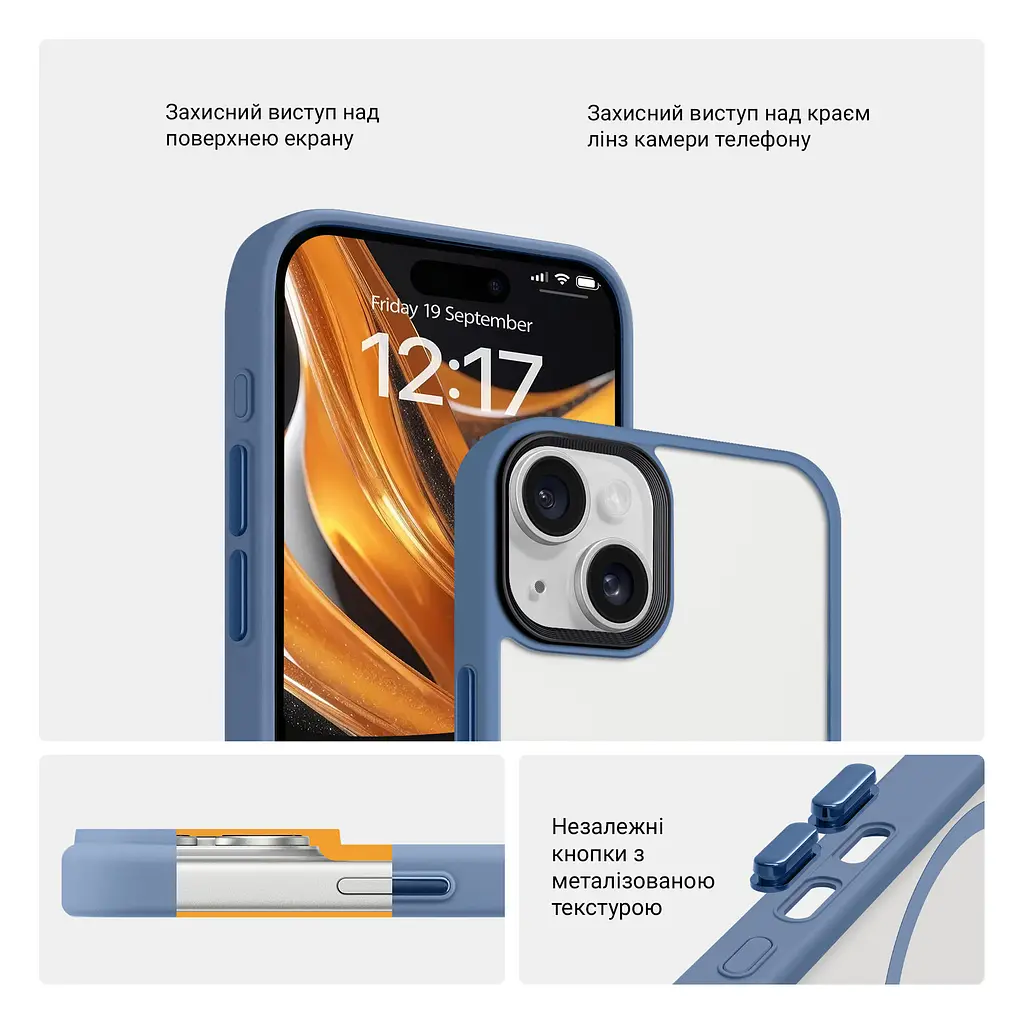 Чехол для Apple iPhone 15 Plus, Uniq MagCase, голубой, противоударный, панель-накладка с магсейф, ударопрочный TPU+PC, с магнитом MagSafe, поддержка полноценной беспроводной зарядки, ArmorStandart (ARM75334) - фото 3