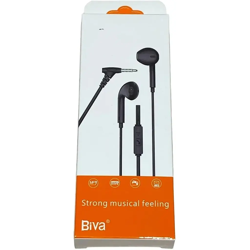 Навушники з мікрофоном Biva BH-09 Wirred earphones Black - фото 2