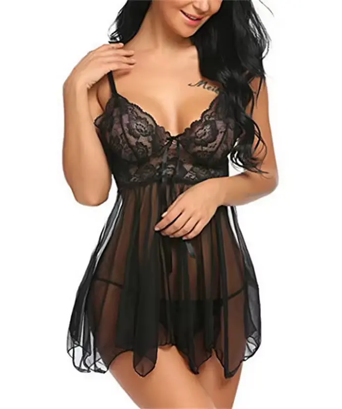 Чорний пеньюар жіночий Афродита SPU003Black-M 101989 - фото 3