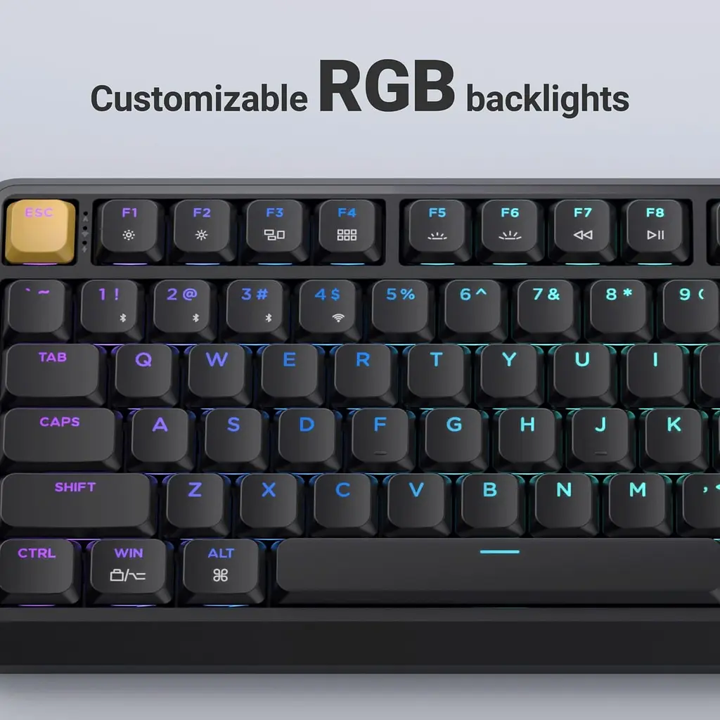 Клавіатура Keychron J1 82Key K pro Banana WL/BT/USB-A QMK Hot-swap EN/UKR RGB Black (J1-H4-UA) - фото 4