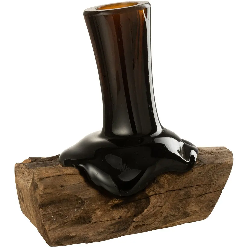 Ваза J-line манго стеклянная фигурная коричневая на дереве 16 см (42339) - фото 1