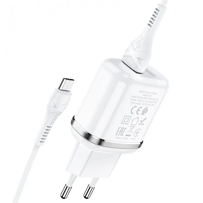 Сетевое зарядное устройство Hoco N4 Aspiring 2USB 2.4A micro-USB Белый - фото 4