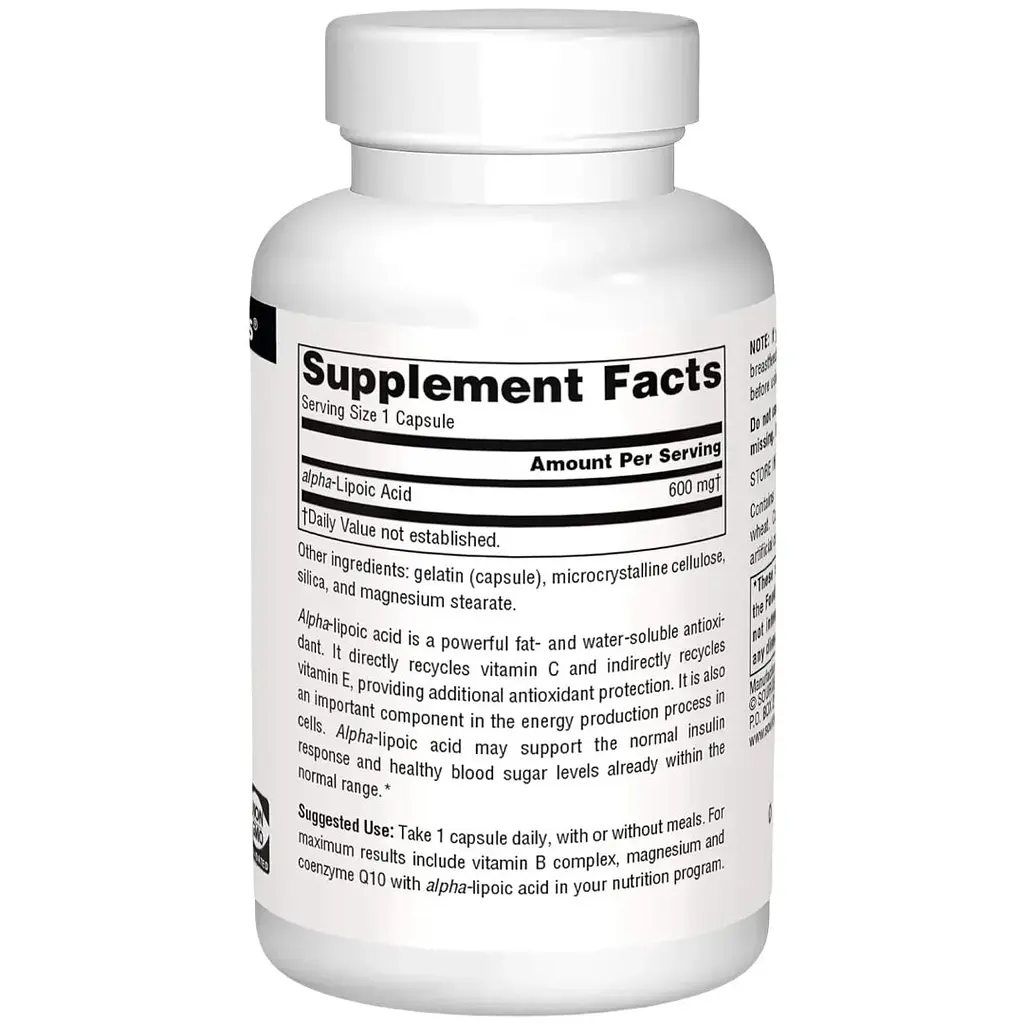 Альфа-ліпоєва кислота Source Naturals Alpha Lipoic Acid 600 мг 30 капсул - фото 2