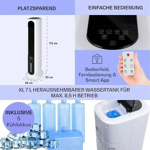 Мобильный кондиционер вентилятор Klarstein Polar Tower Smart 4-in-1 (10035830) - фото 2