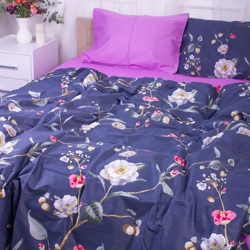 Простирадло MirSon Сатин 22-1356 Of wind flowers 240х220 см бузкове - фото 5