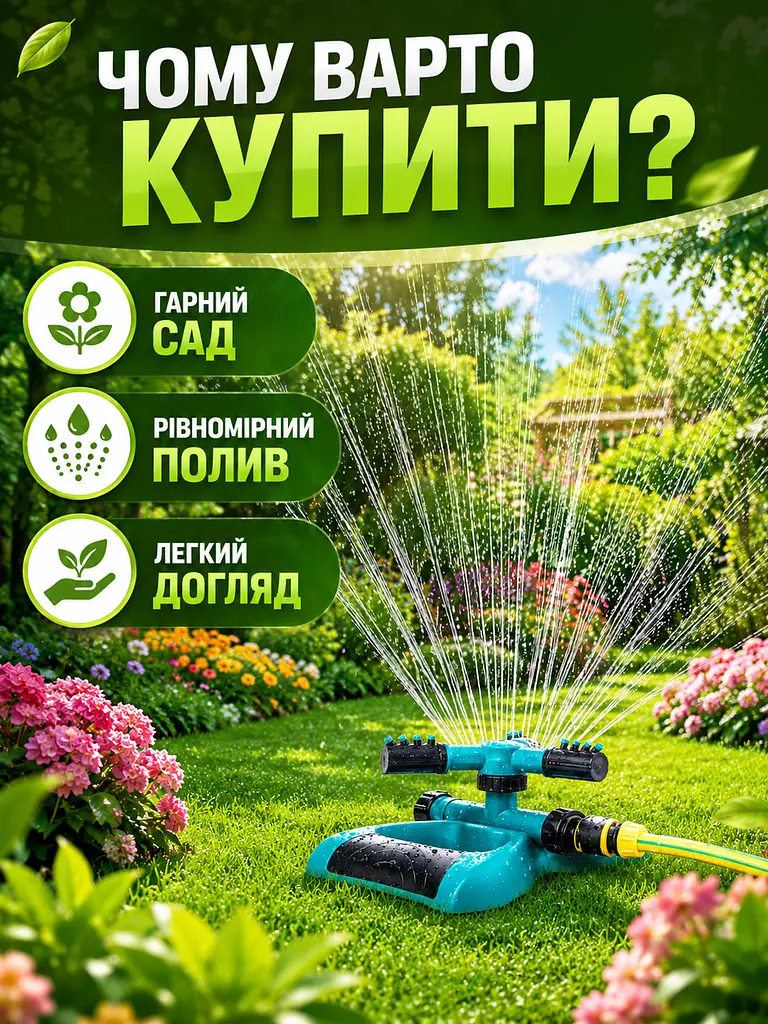Автоматичний розпилювач води для поливу газонів 360° зелений (49675982) - фото 6