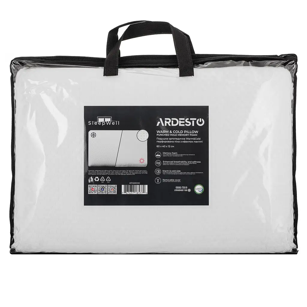 Подушка ортопедична Ardesto Sleepwell Warm&amp;Cold, 60х40х12см, білий (ART6040CWC) - фото 9