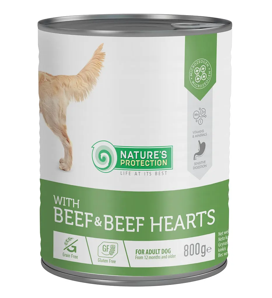 Вологий корм для собак з яловичиною і яловичим серцем Nature's Protection with Beef & Beef Hearts, 800 г